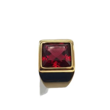 Garnet Rectangular Stone Gold Ring (Men)