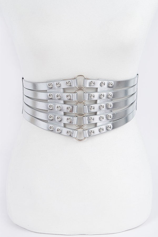 【S/E/O】 EYELET WIDE BELT SILVER Metallic Studded Waist Elastic Belt | A Chorus Line