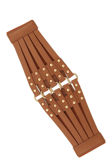 Brown Pleather Strappy Ring Waist Cincher