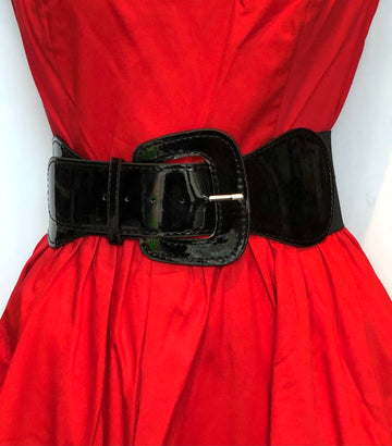 Retro Pleather Stretch Belt and Buckle