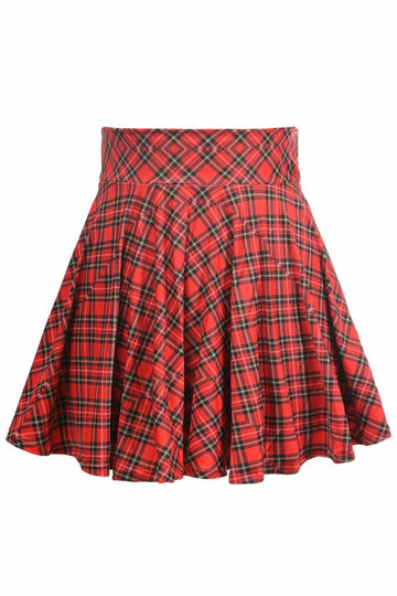Red Plaid Stretch Skirt