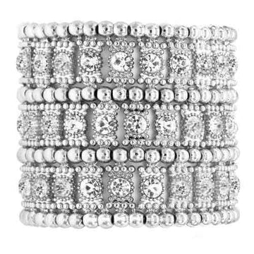 Rhinestone Stretch Bracelet 3 Row Cuff