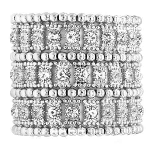 Rhinestone Stretch Bracelet 3 Row Cuff