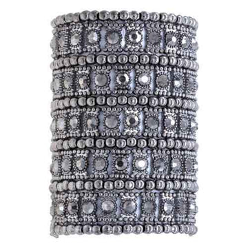 Antiqued Dark Silver Rhinestone Stretch Bracelet Cuff