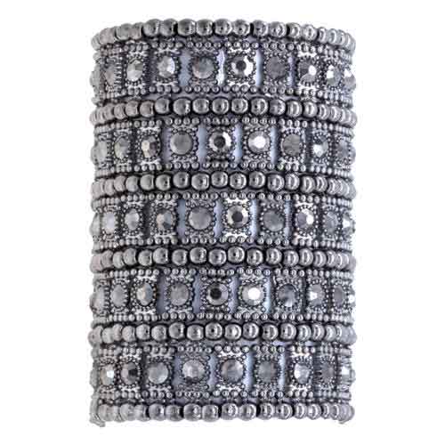 Antiqued Dark Silver Rhinestone Stretch Bracelet Cuff