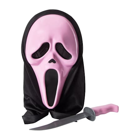 Pink Ghost Face Scream Mask and Knife Set