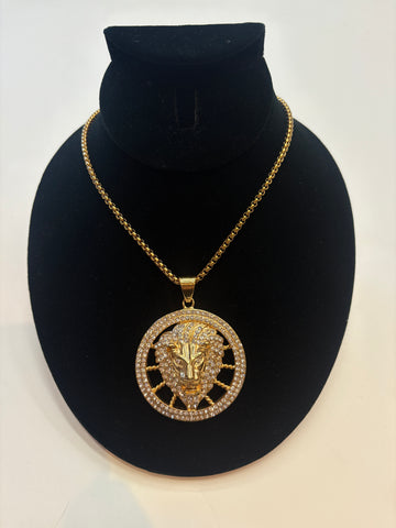 Iced Out Framed Lion Head Necklace