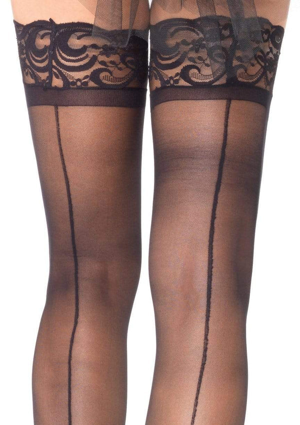 Mila Sheer Backseam Thigh High with Stay-Up Lace Top