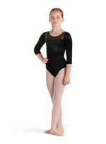 Girls Bloch Velvet Mesh 3/4 Sleeve Leotard CL5246 (Black)