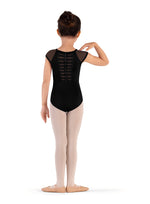 Girls High Neck Weave Back Cap Sleeve Leotard CL9282 (Black)