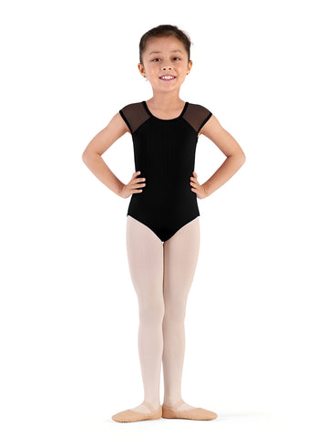 Girls High Neck Weave Back Cap Sleeve Leotard CL9282 (Black)