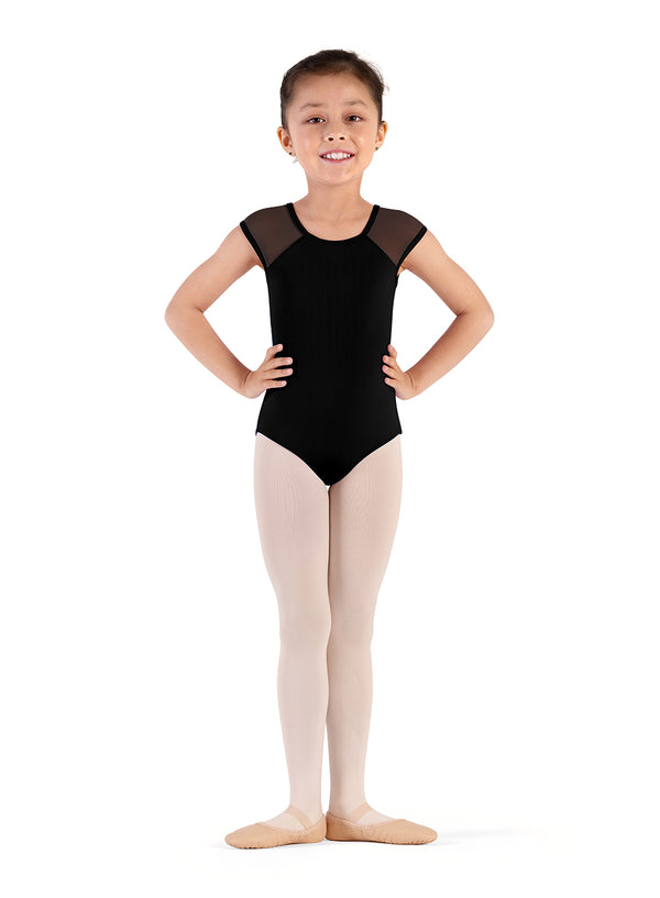 Girls High Neck Weave Back Cap Sleeve Leotard CL9282 (Black)