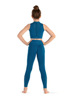 Girls Zip Front Mock Neck Weave Back Crop Top CZ8465 (Peacock)