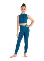 Girls Zip Front Mock Neck Weave Back Crop Top CZ8465 (Peacock)