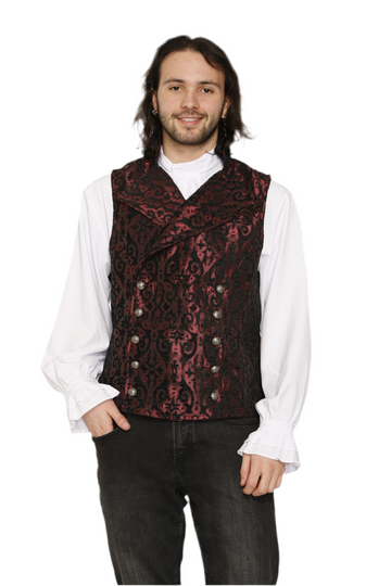 Mens Brocade Double Breasted Vest (Burgundy)