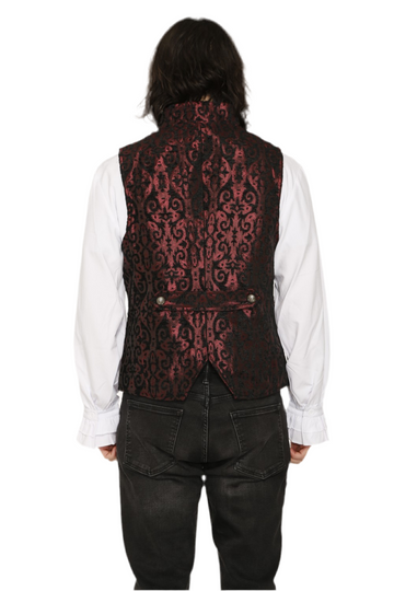 Mens Brocade Double Breasted Vest (Burgundy)