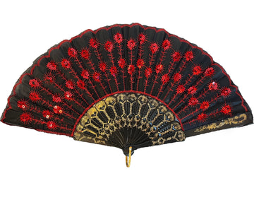 Sequin Flower Burst Fan (Black Handle)