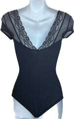 Valeria Lace Cap Sleeve Leotard by Lulli LUB682 (Black)