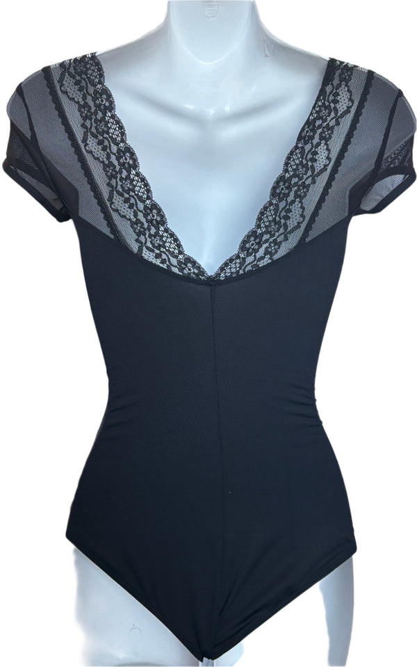 Valeria Lace Cap Sleeve Leotard by Lulli LUB682 (Black)