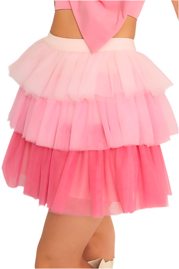 Short Ombré Pink Tiered Ruffle Skirt