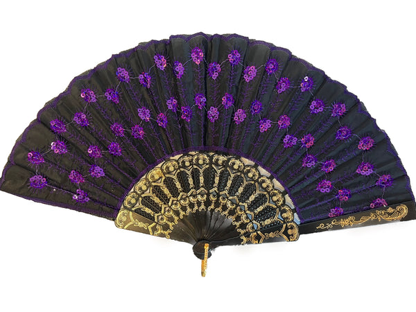 Sequin Flower Burst Fan (Black Handle)