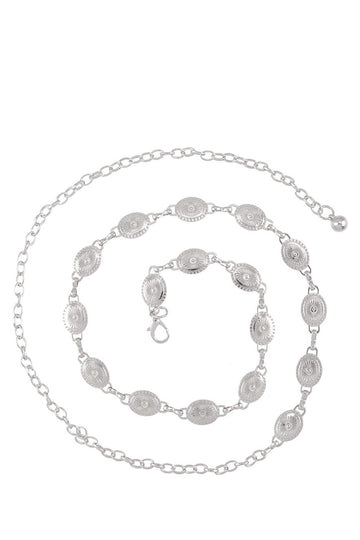 Silver Oval Floral Western Linked Belt