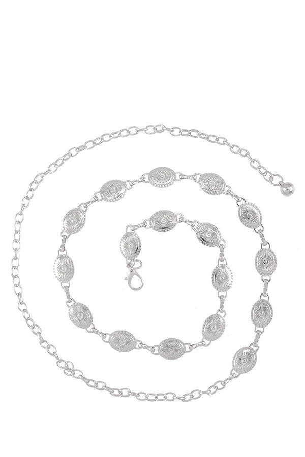 Silver Oval Floral Western Linked Belt