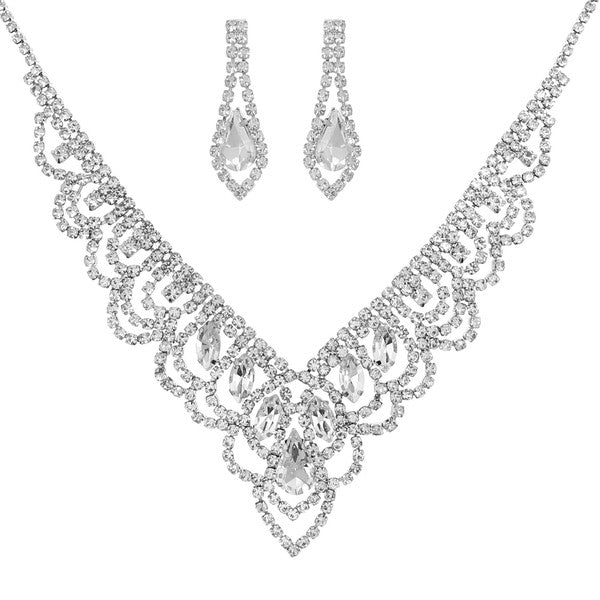 Scalloped Rhinestone Necklace Earring Set