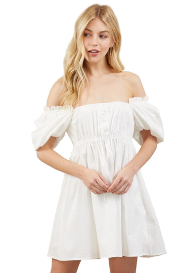 Vestido abullonado de manga larga (blanco)