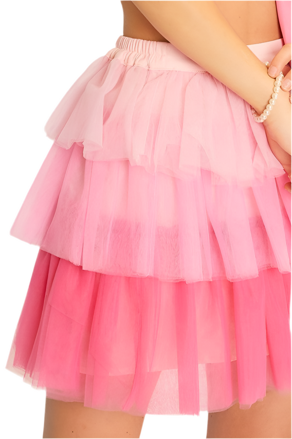 Short Ombré Pink Tiered Ruffle Skirt