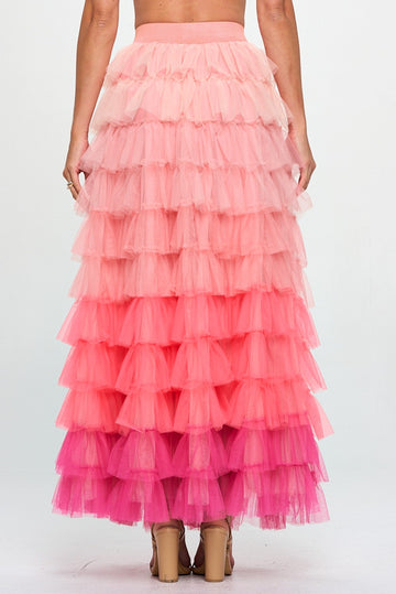 Pink Tiered Ruffle Skirt
