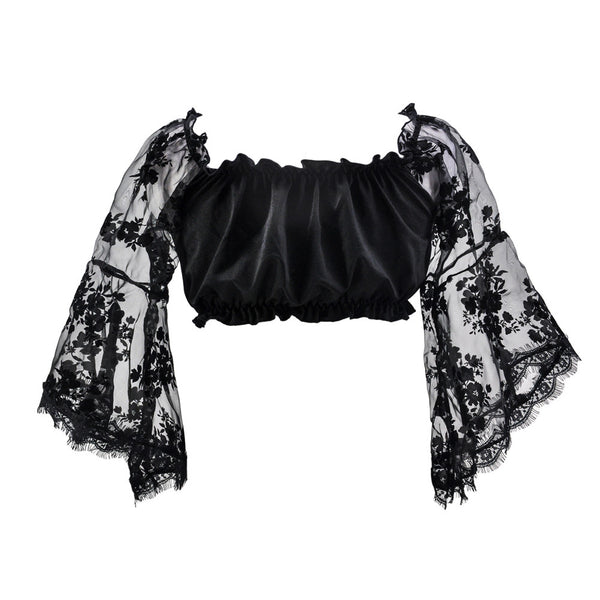 Black Cropped Lace Bell Sleeves (Adult)