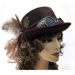 Brown Steampunk Top Hat w/ Goggles