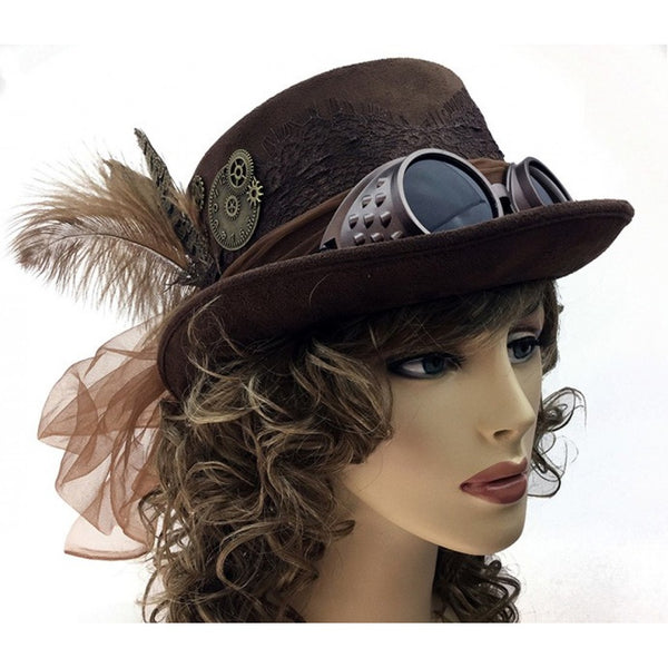 Brown Steampunk Top Hat w/ Goggles