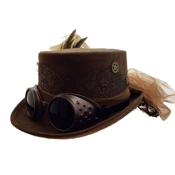 Brown Steampunk Top Hat w/ Goggles