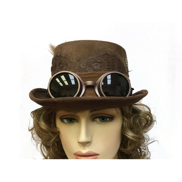 Brown Steampunk Top Hat w/ Goggles