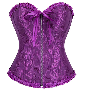 Elegant Brocade Zip Front Corset (Purple)
