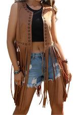 Long Faux Suede Hippie Cowgirl Style Overlay Vest (Adult)
