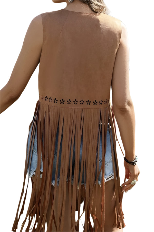 Long Faux Suede Hippie Cowgirl Style Overlay Vest (Adult)