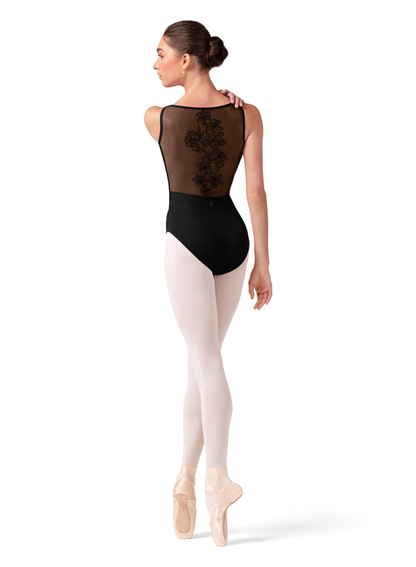 Ladies Bloch Embroidered Boat Neck Leotard L40004 (Black)