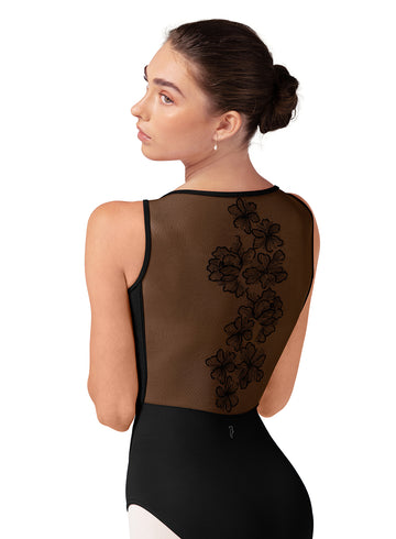 Ladies Bloch Embroidered Boat Neck Leotard L40004 (Black)