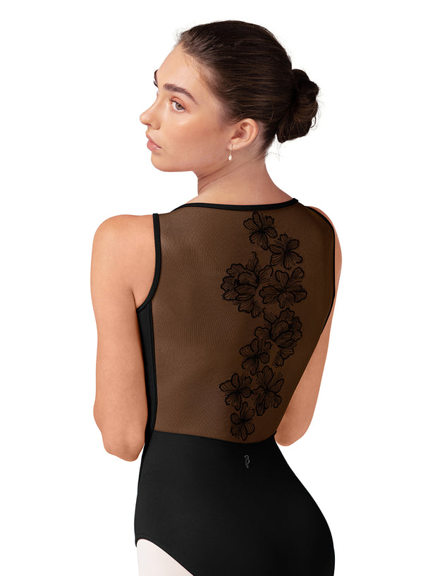 Ladies Bloch Embroidered Boat Neck Leotard L40004 (Black)