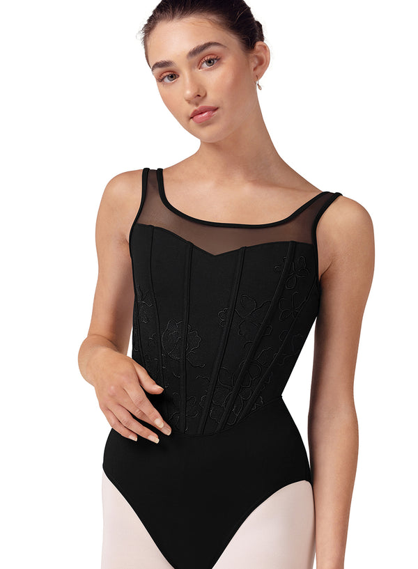Ladies Bloch Corset Embroidered Tank Leotard L50002 (Black)