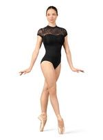 Womens Mirella Lace Cap Sleeve Leotard M5109LM (Black)