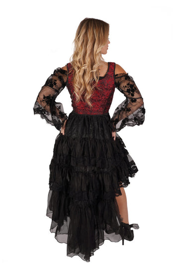 Deluxe Lace Organza High Low Skirt (Black)