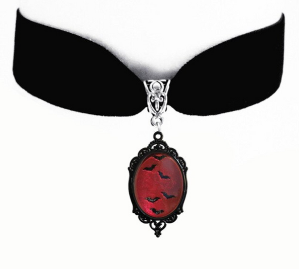 Inlaid Bat Stone Gothic Choker