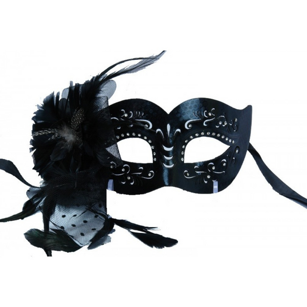 Dramatic Black Feather Mask	`