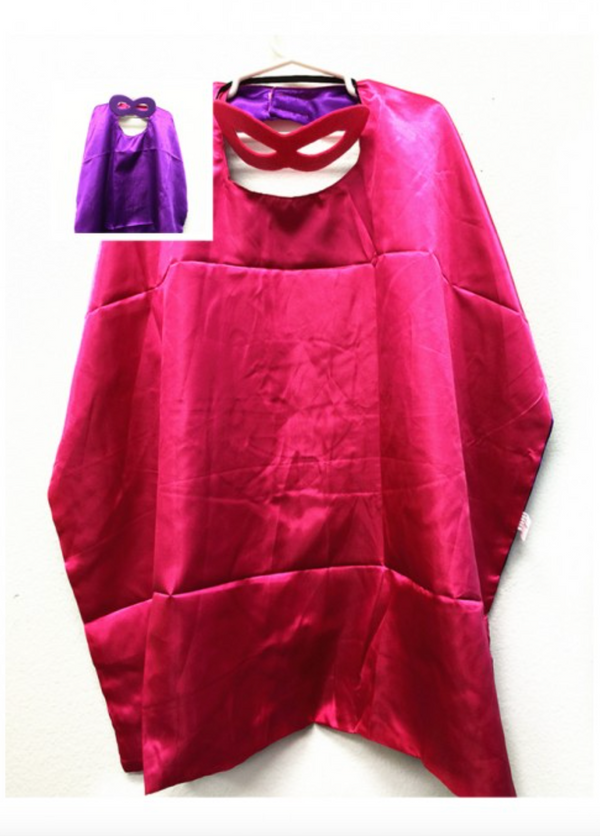 Reversible Child Superhero Cape & Mask (Fuchsia/Purple)