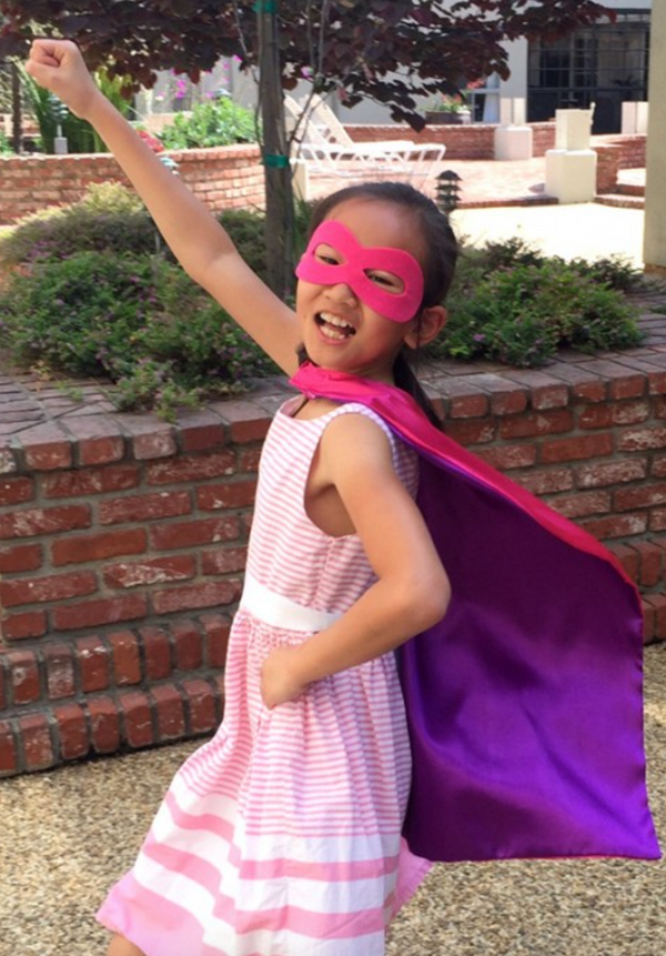 Reversible Child Superhero Cape & Mask (Fuchsia/Purple)