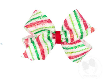Medium Sequin Striped Holiday Bow (Red/Green)
